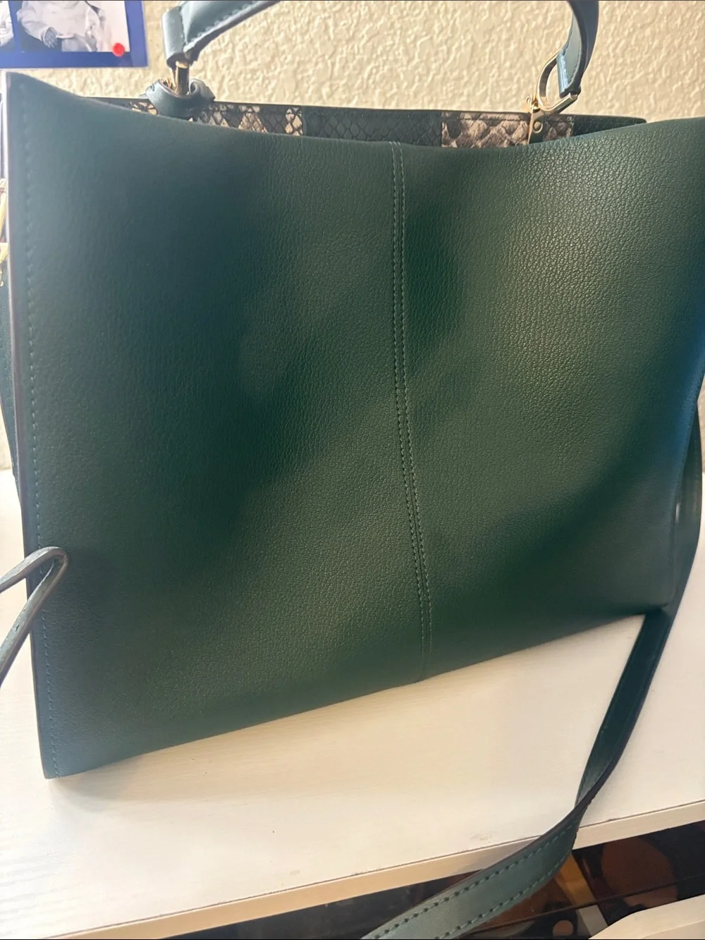 Michael Kors Dark Green Leather Satchel with Gold Hardware